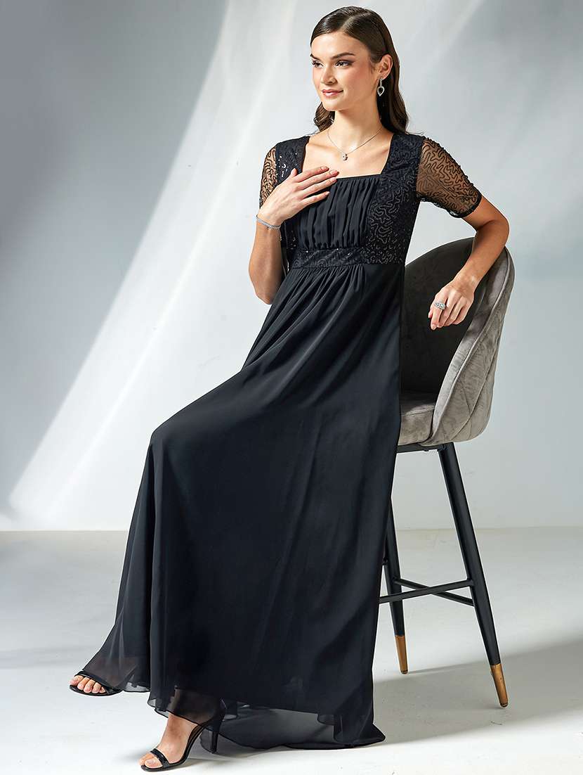 women self designed short sleeve fit & flare dress - 22363564 -  Standard Image - 4