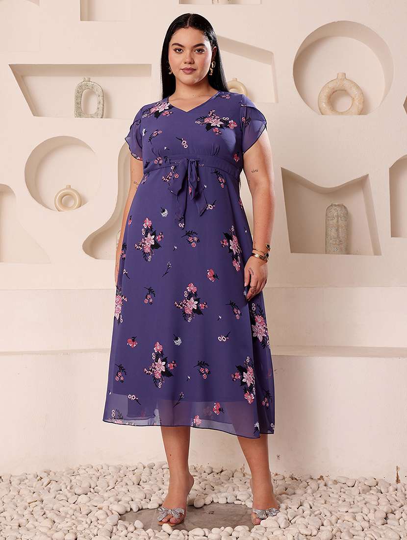 women plus size floral print a-line dress