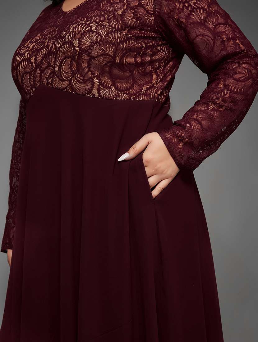 women plus size solid long sleeve lace dress - 22363566 -  Standard Image - 4