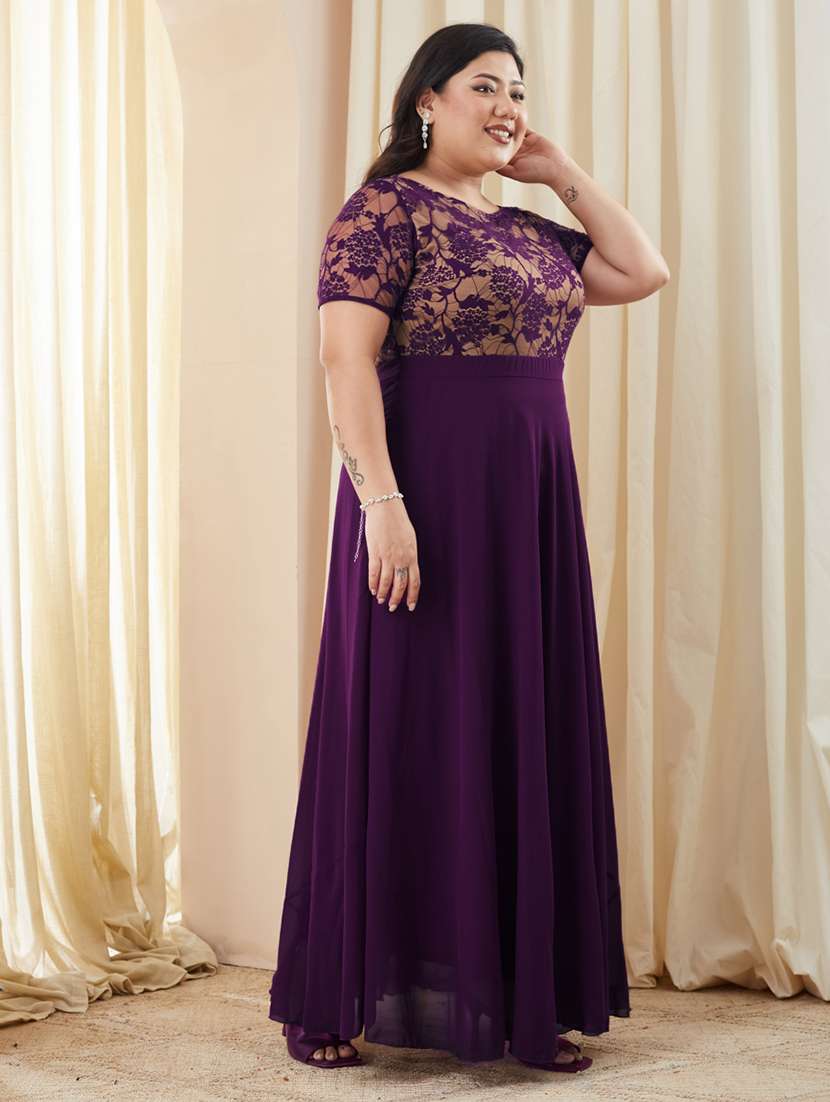 women plus size self designed lace dress - 22363571 -  Standard Image - 1