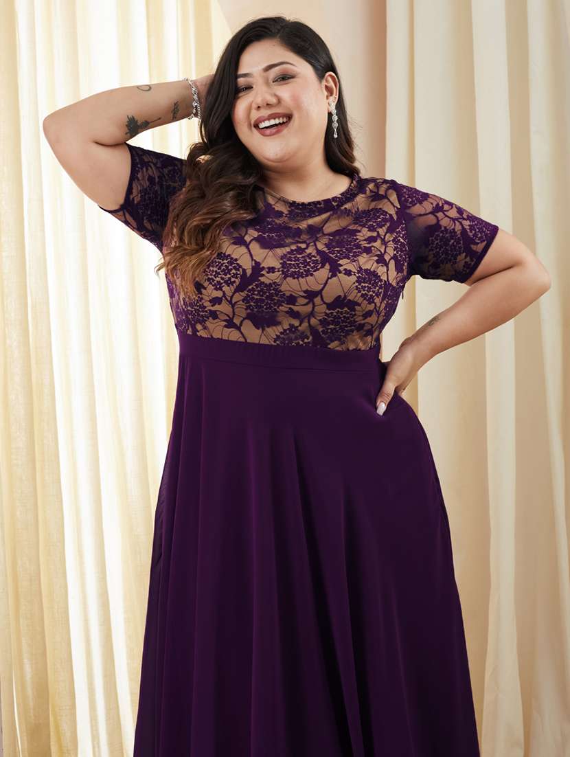 women plus size self designed lace dress - 22363571 -  Standard Image - 4