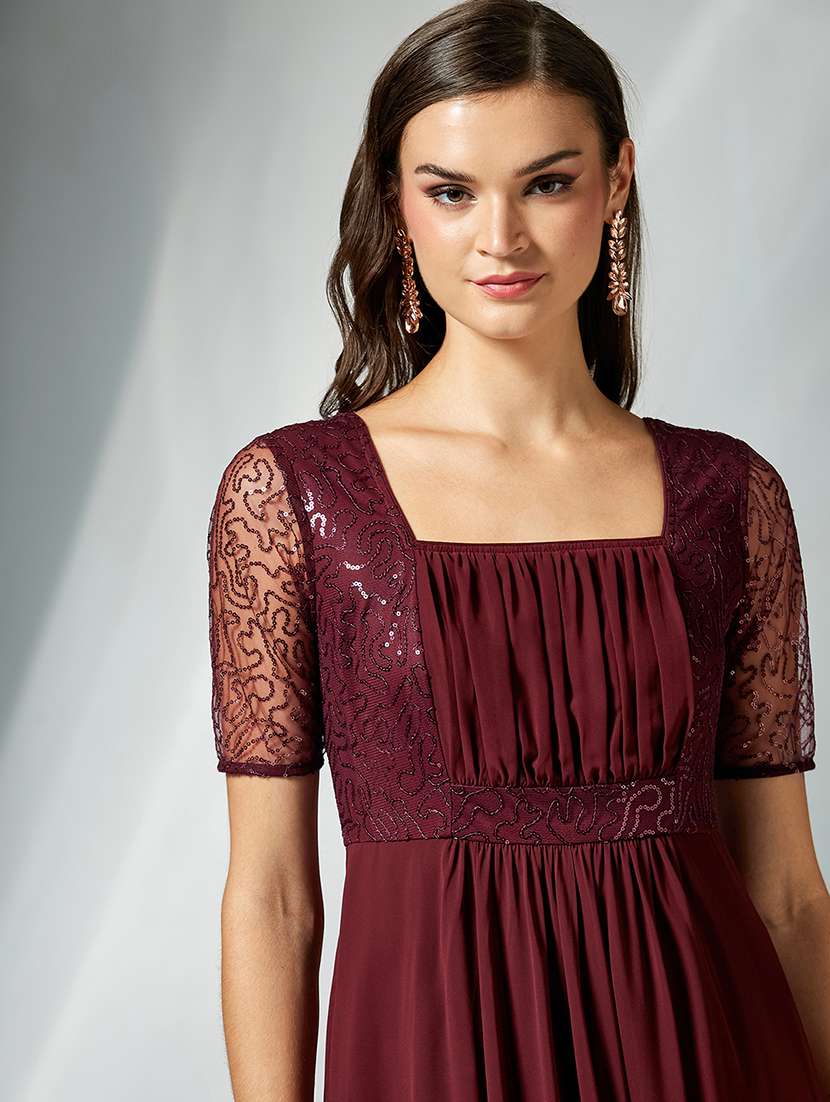 women self designed short sleeve fit & flare dress - 22363576 -  Standard Image - 1