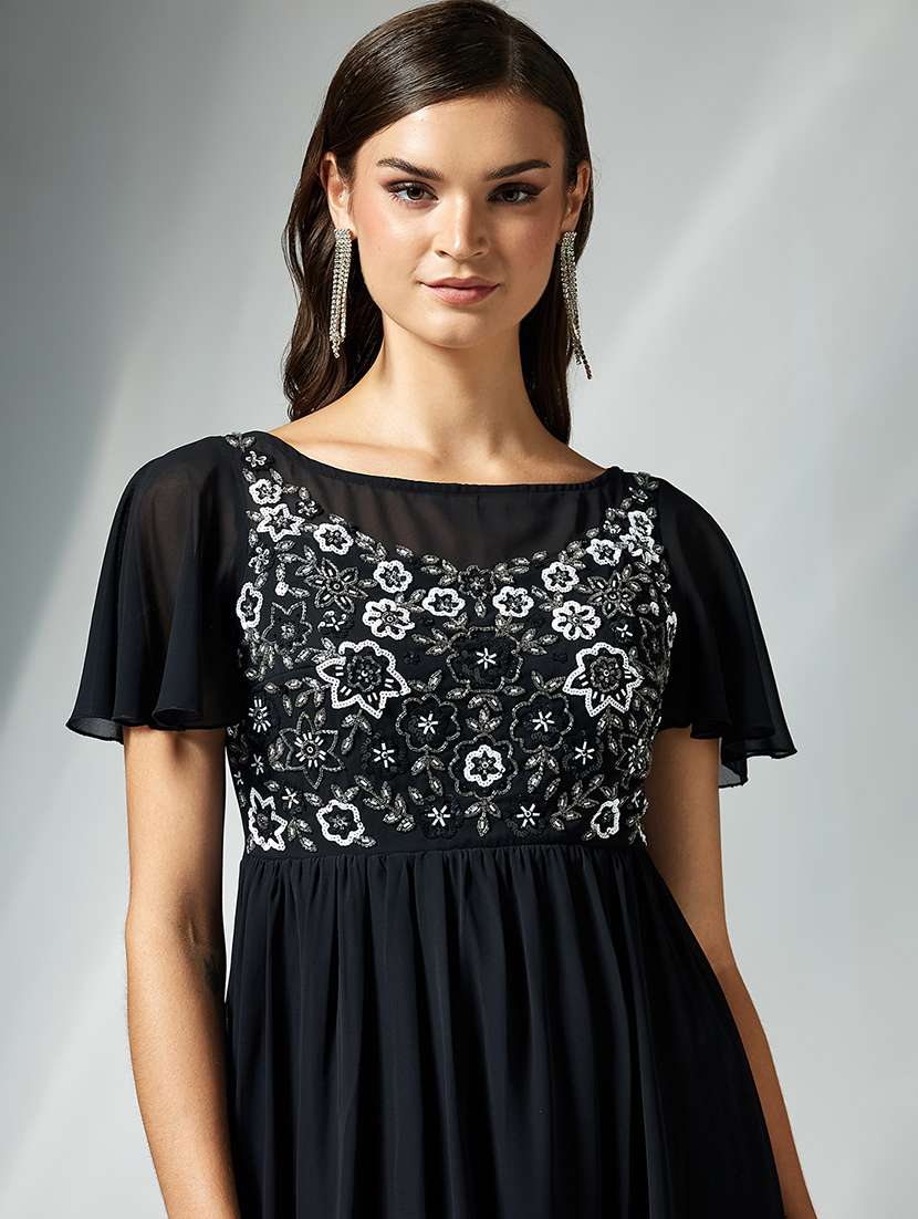 women self designed flute sleeve fit & flare dress - 22363580 -  Standard Image - 1