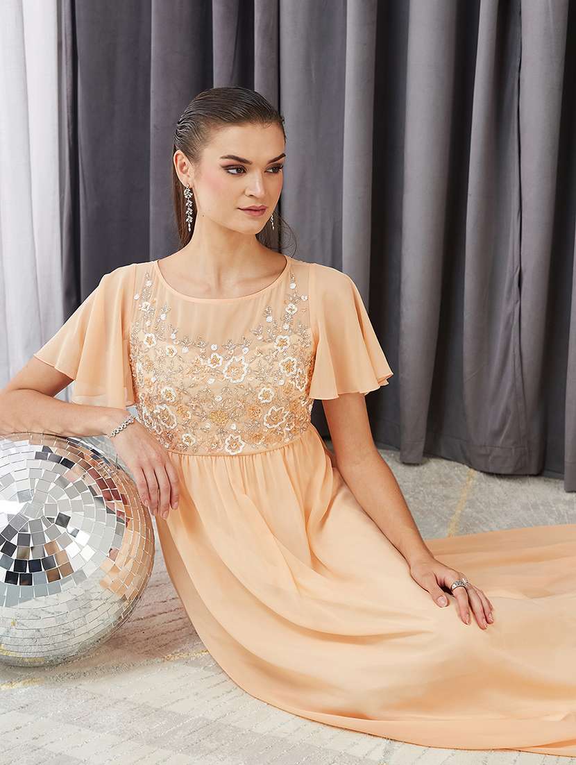 women emebllished flute sleeve fit & flare dress - 22363584 -  Standard Image - 4