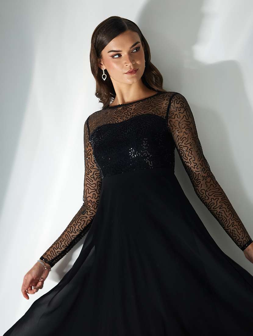 women embellsihed long sleeve fit & flare dress - 22363586 -  Standard Image - 4
