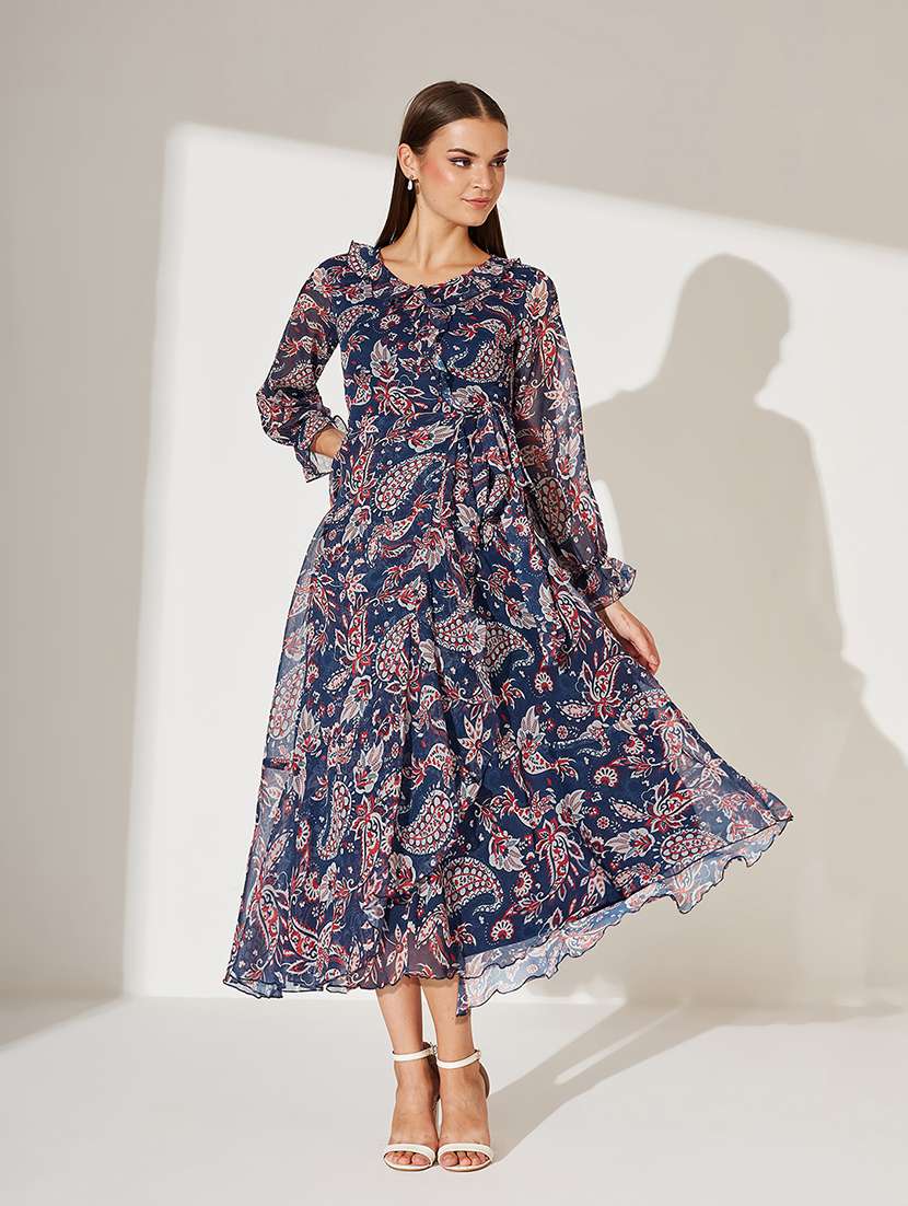 women printed puff sleeve tiered dress - 22363588 -  Standard Image - 1