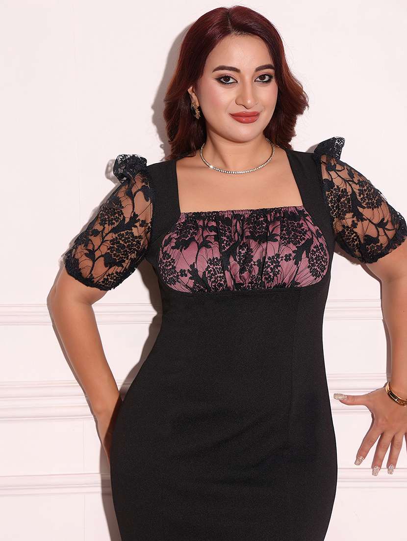 women plus size self designed lace dress - 22363597 -  Standard Image - 4