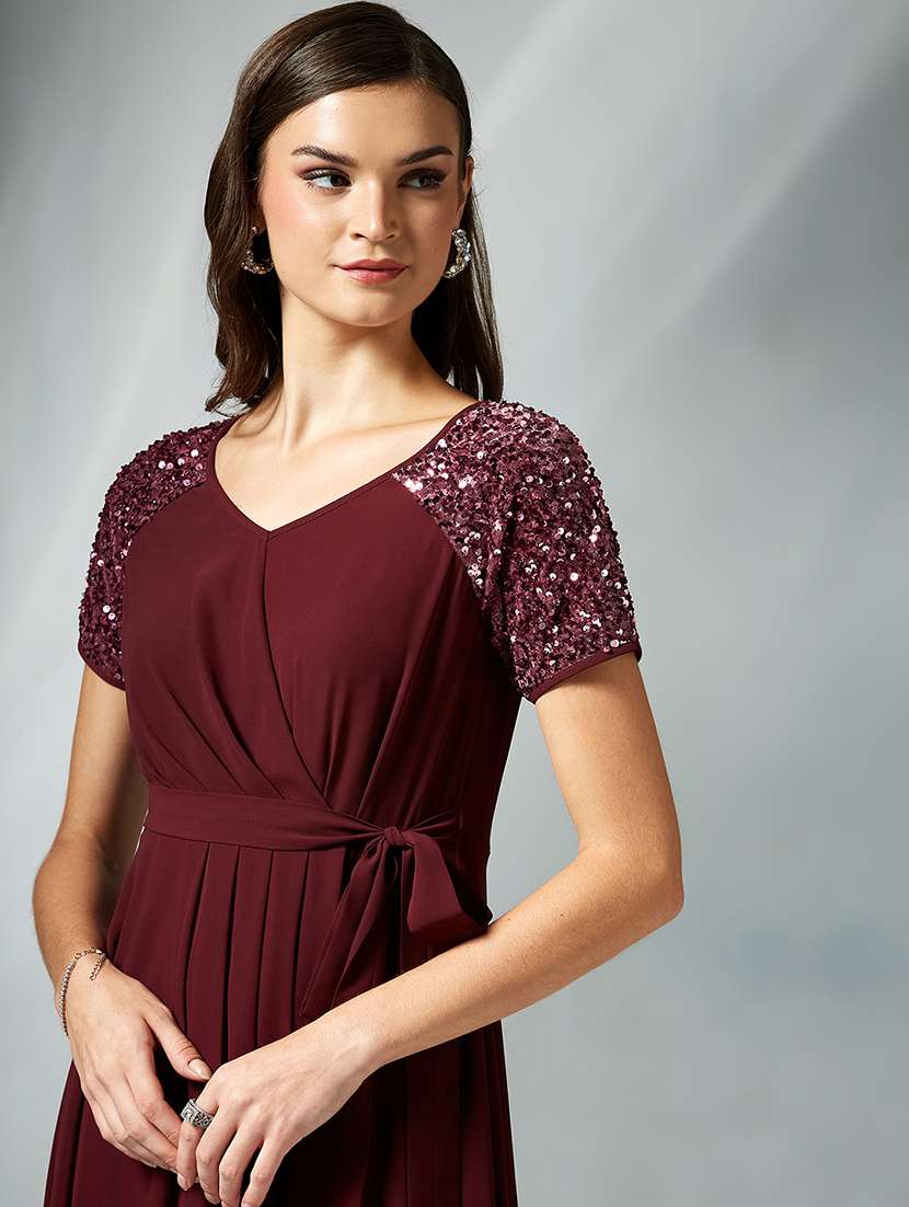 women sequined short sleeve wrap dress - 22363606 -  Standard Image - 1