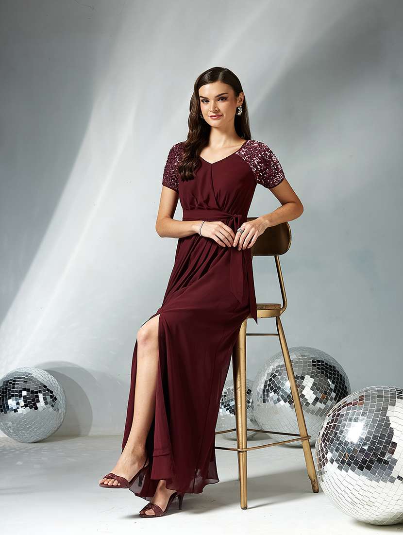 women sequined short sleeve wrap dress - 22363606 -  Standard Image - 4