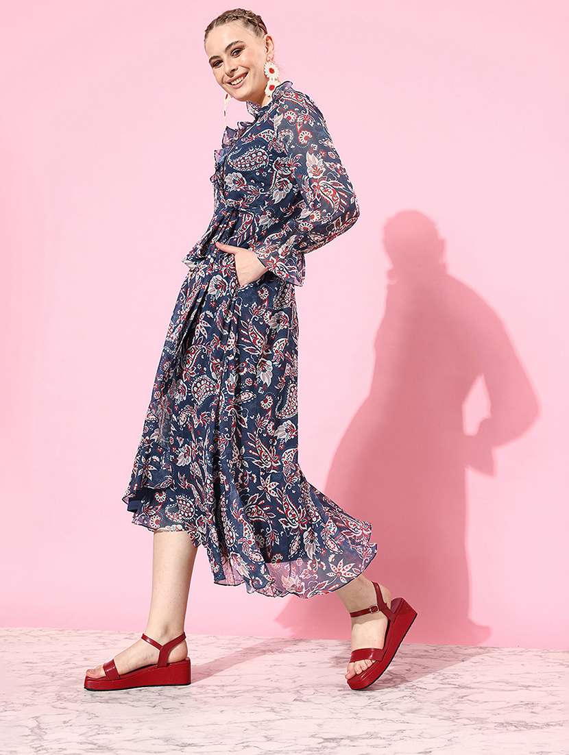 women printed puff sleeve wrap dress - 22363608 -  Standard Image - 1