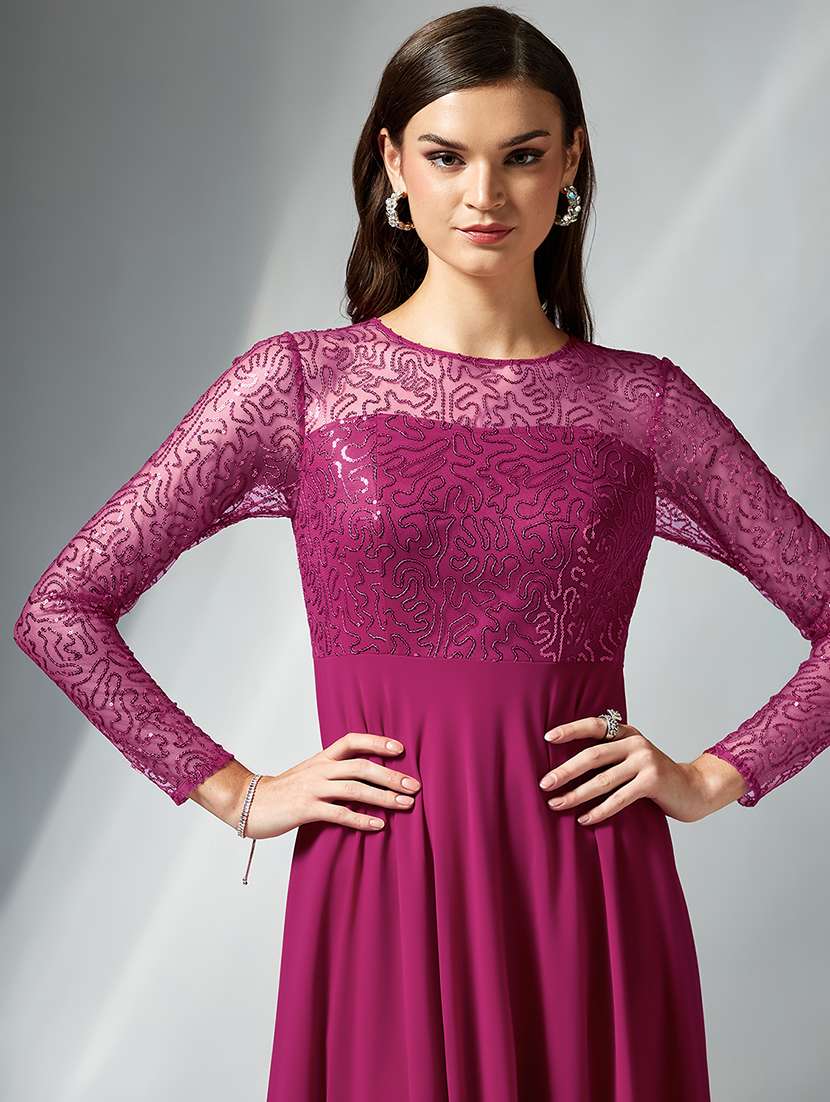 women embellished long sleeve fit & flare dress - 22363619 -  Standard Image - 1