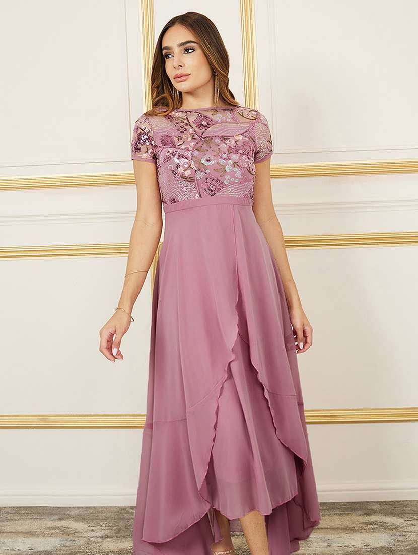 women embellished short sleeve asymmetric dress - 22363621 -  Standard Image - 1