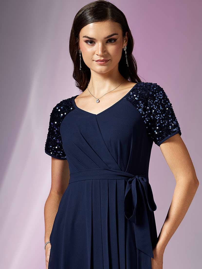women embellished short sleeve fit & flare dress - 22363638 -  Standard Image - 1