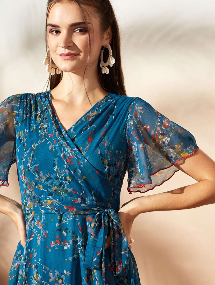 women floral print flared sleeve tiered dress - 22363640 -  Standard Image - 1