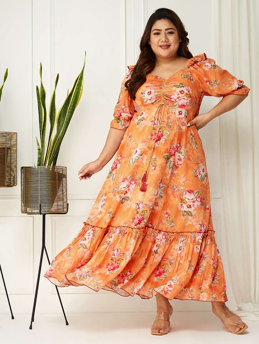 women plus size printed tiered dress