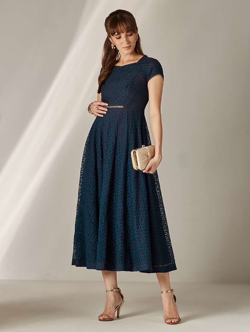 women self designed lace fit & flare dress