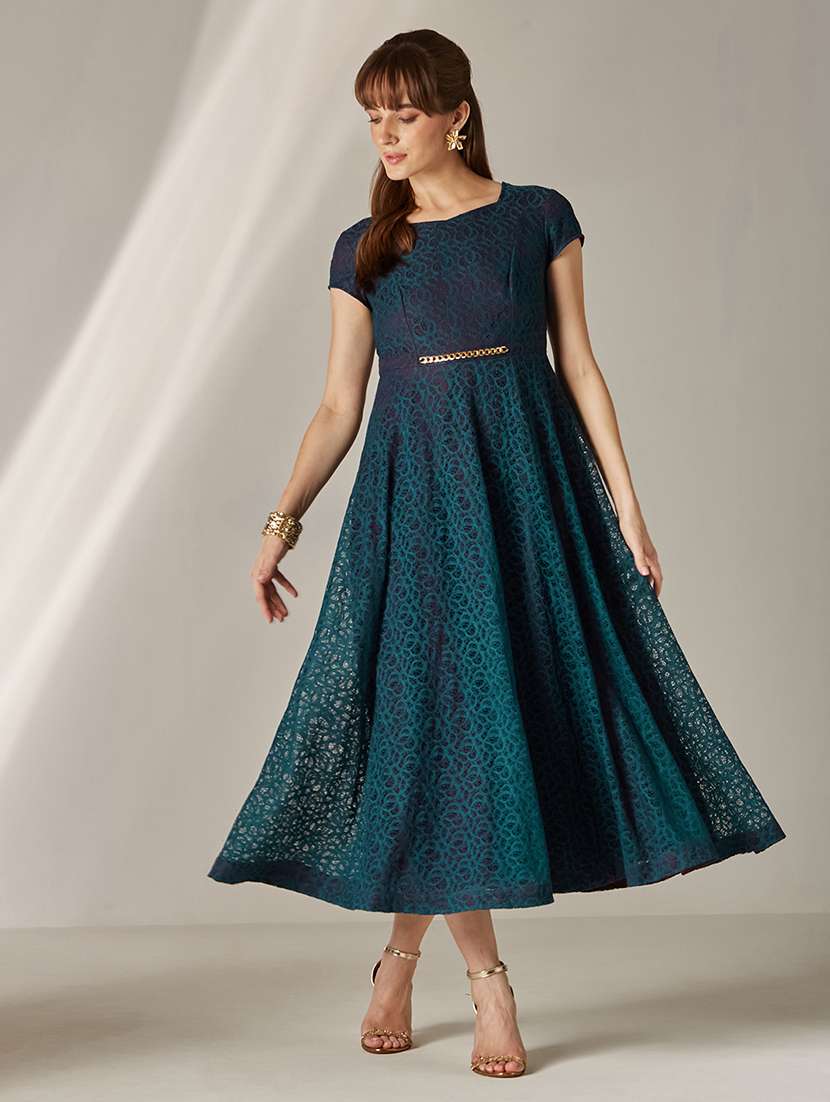 women self designed lace fit & flare dress - 22363655 -  Standard Image - 1
