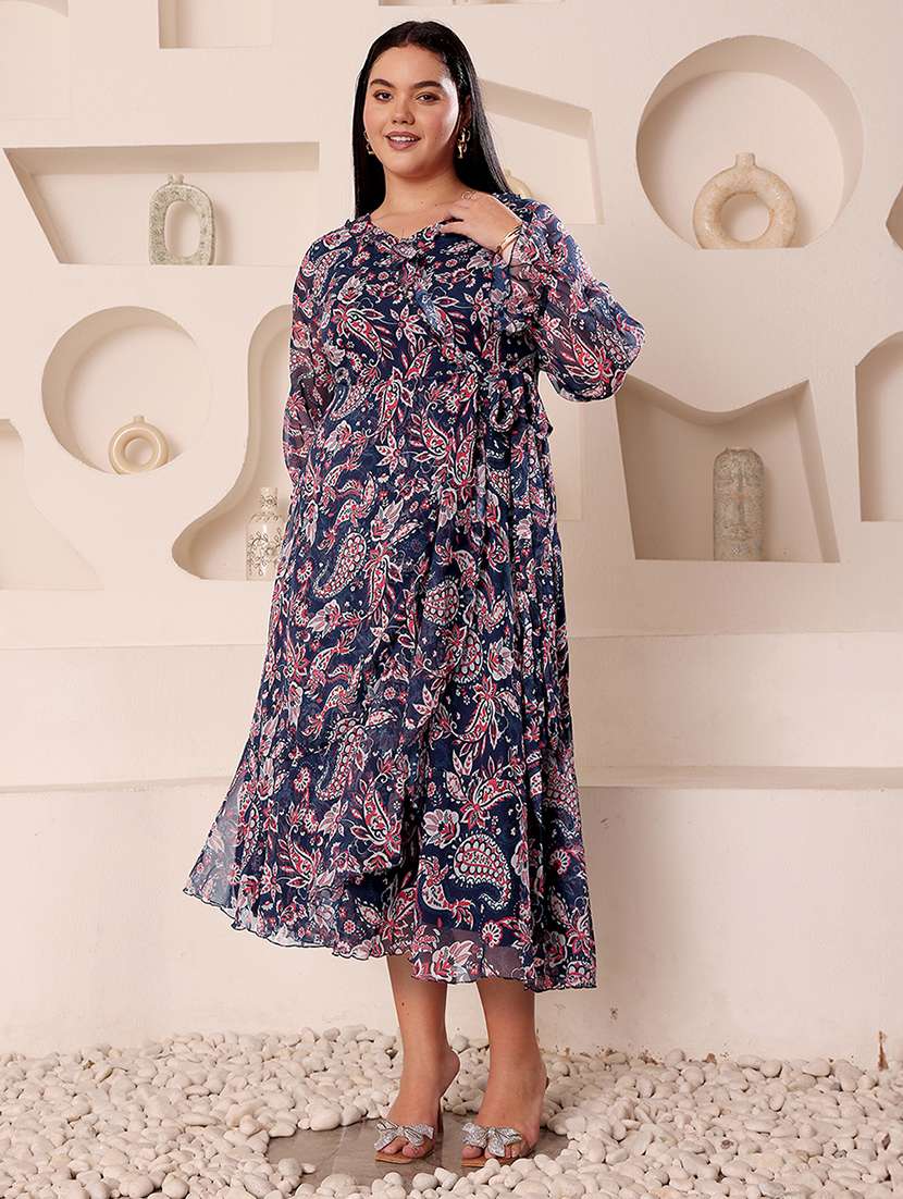 women plus size printed wrap dress