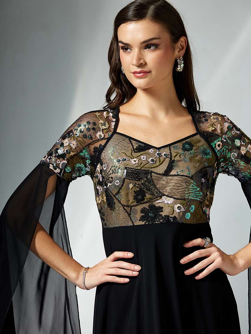 women embellished cape sleeve fit & flare dress - 22363660 -  Standard Image - 1
