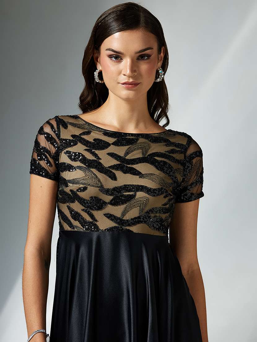 women embellished short sleeve fit & flare dress - 22363664 -  Standard Image - 1