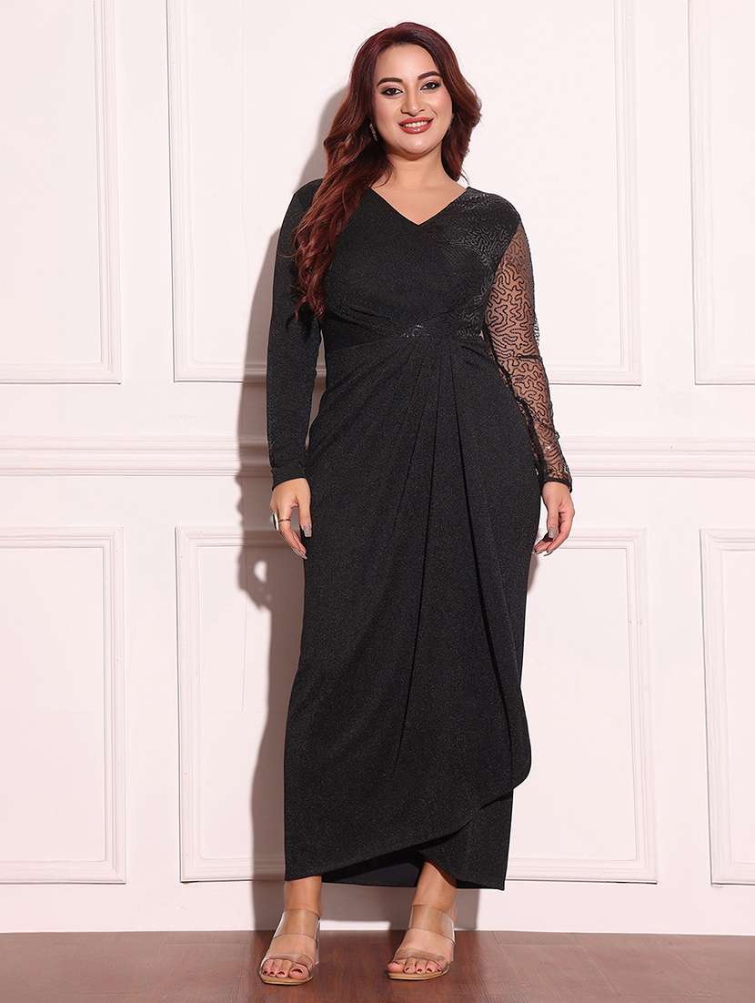 women self desigend long sleeve wrap dress