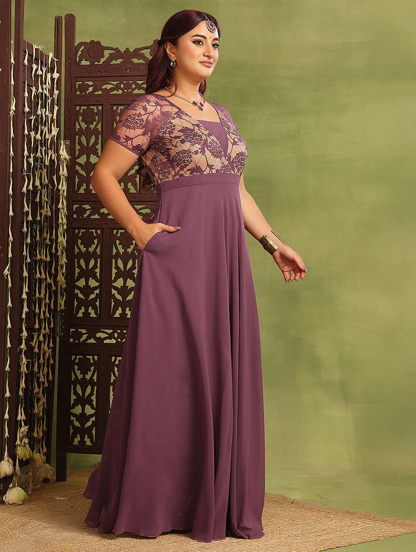 Women Plus Size Self Designed Lace Dress - 22363669 -  Standard Image - 1