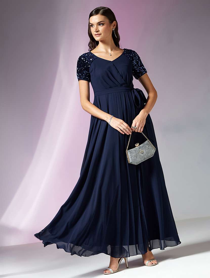 women sequined short sleeve wrap dress - 22363673 -  Standard Image - 4