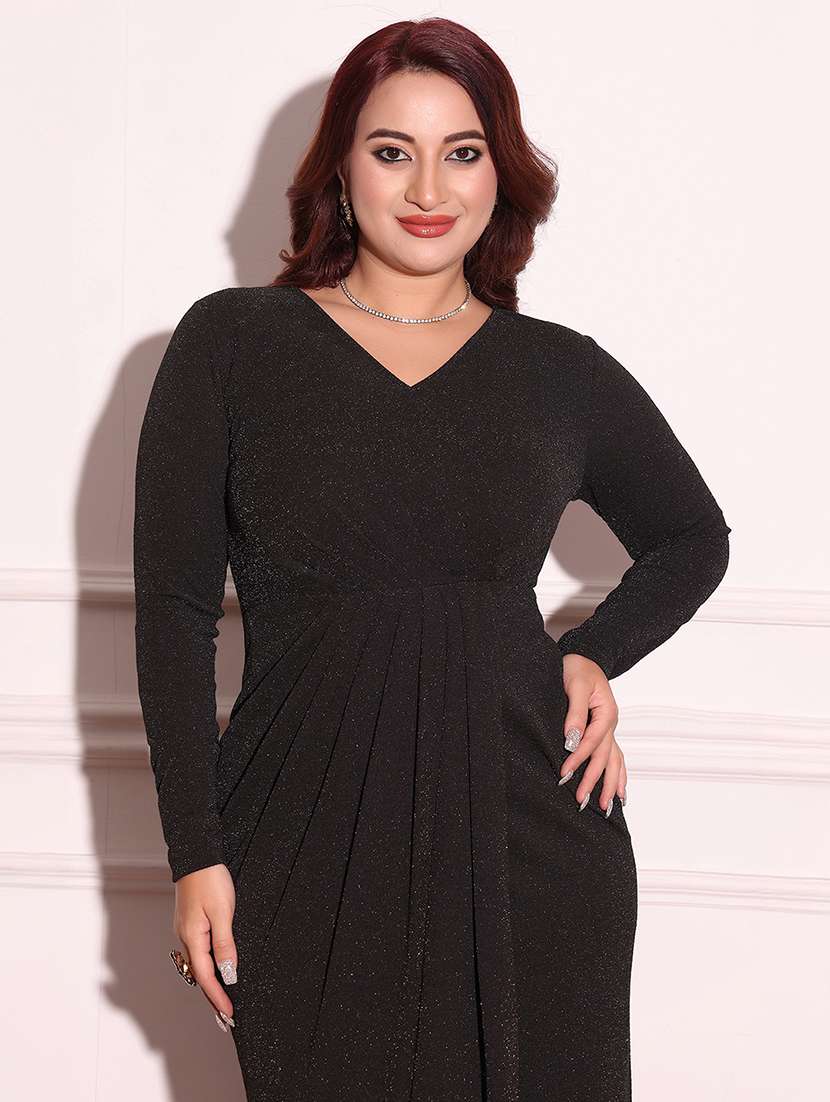 women self designed long sleeve wrap dress - 22363708 -  Standard Image - 4