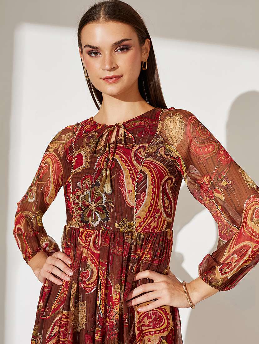 women printed puff sleeve tiered dress - 22363710 -  Standard Image - 1