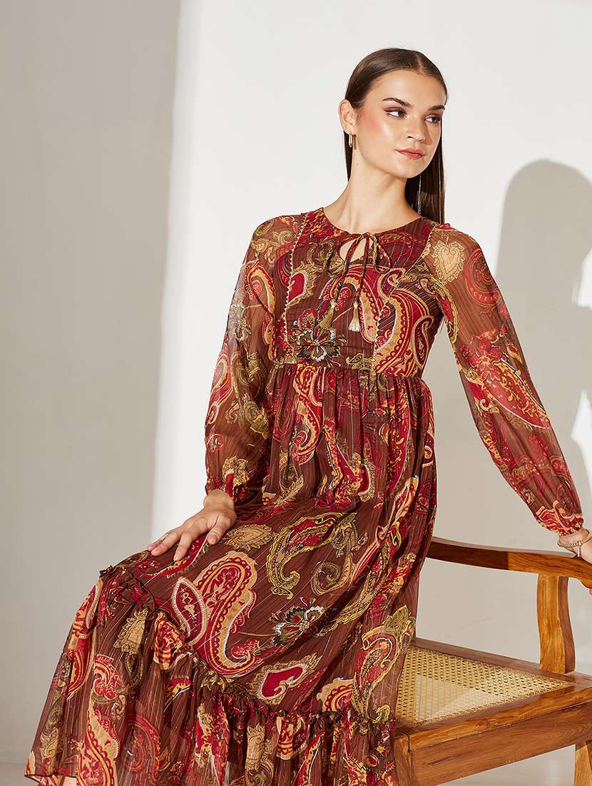 women printed puff sleeve tiered dress - 22363710 -  Standard Image - 4