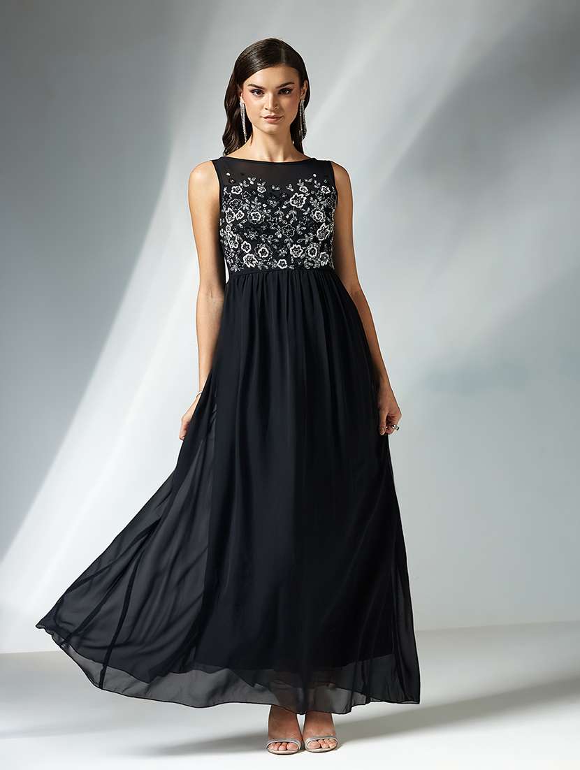 women embellished sleeveless fit & flare dress