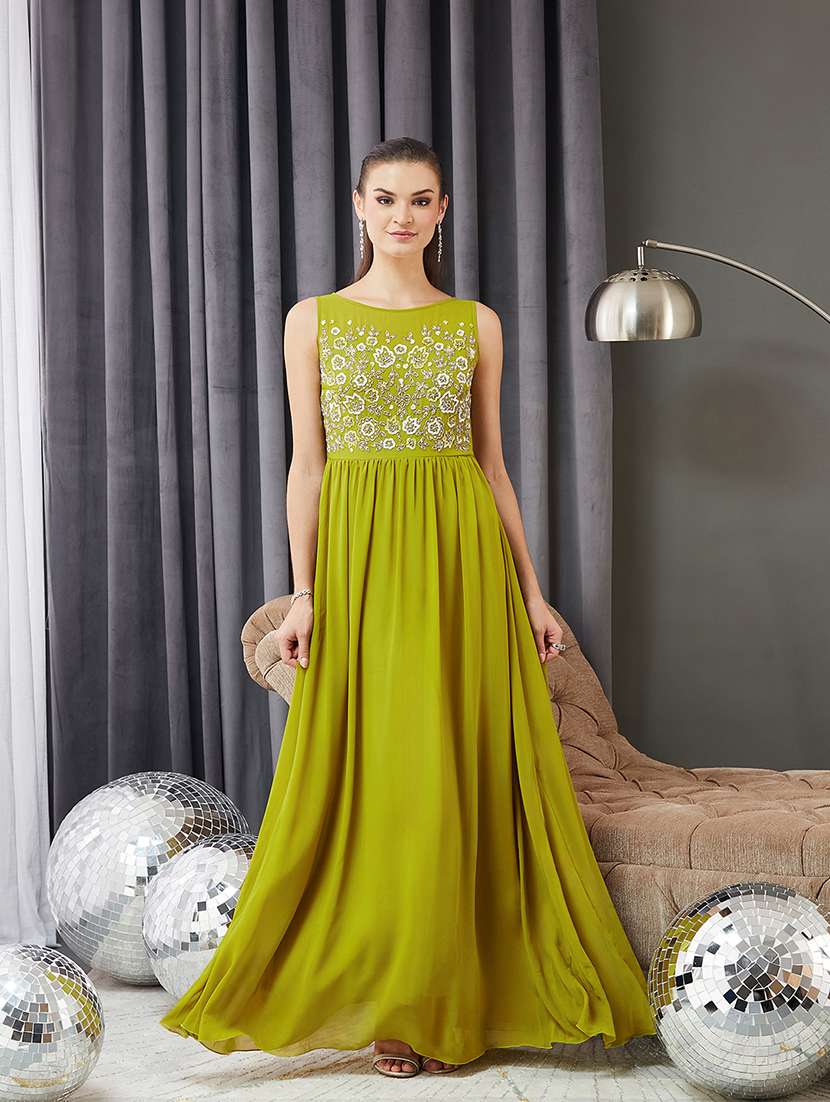 women embroidered sleeveless fit & flare dress