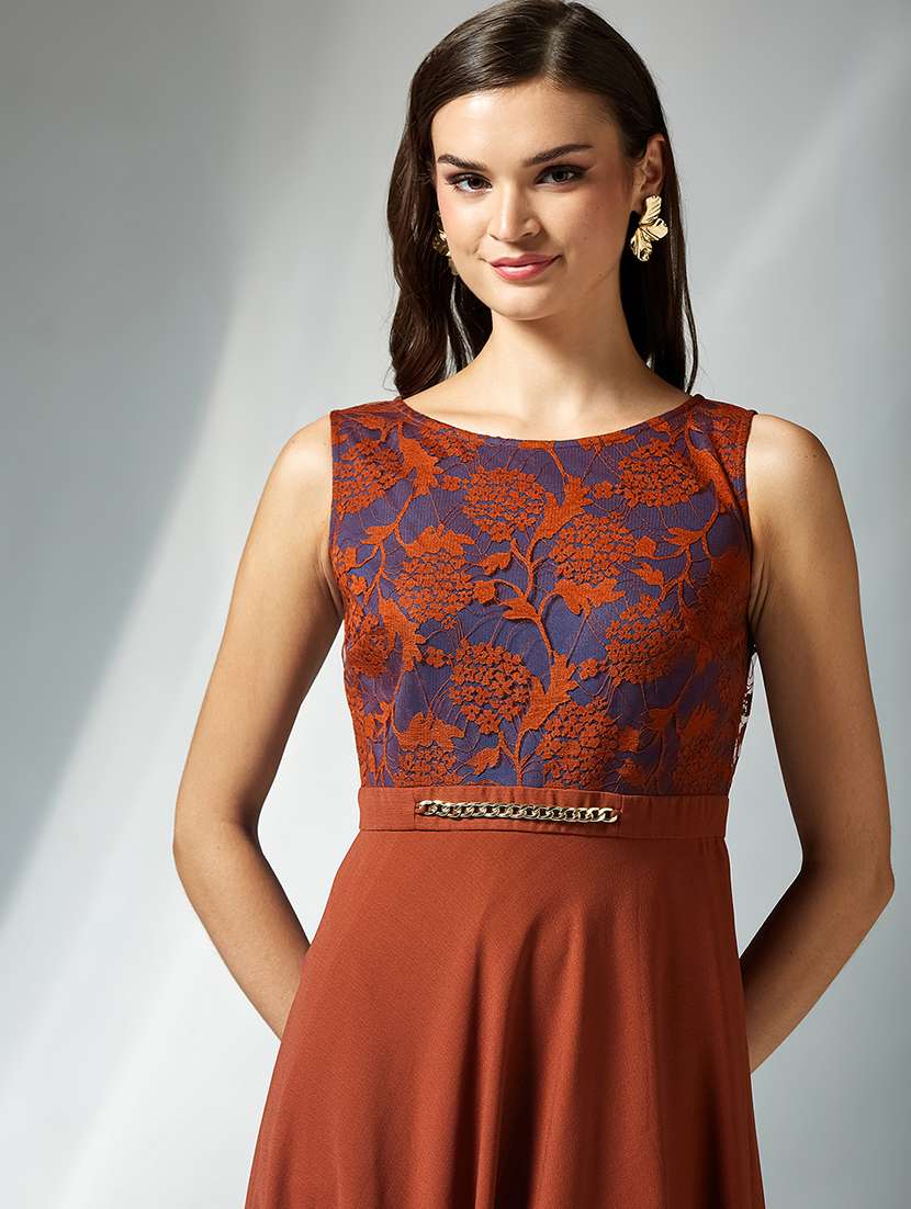 women self designed sleeveless fit & flare dress - 22363727 -  Standard Image - 1