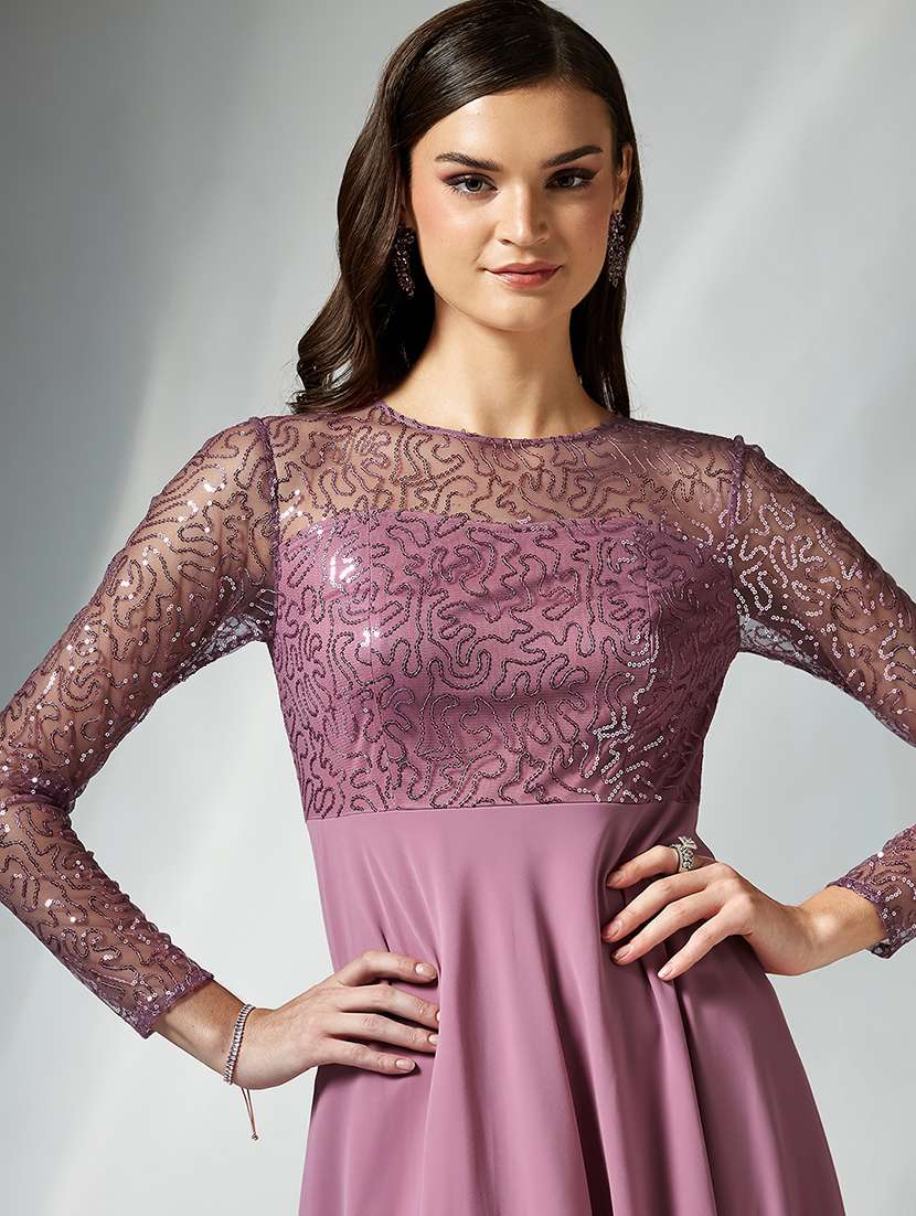 women embellished long sleeve fit & flare dress - 22363729 -  Standard Image - 1