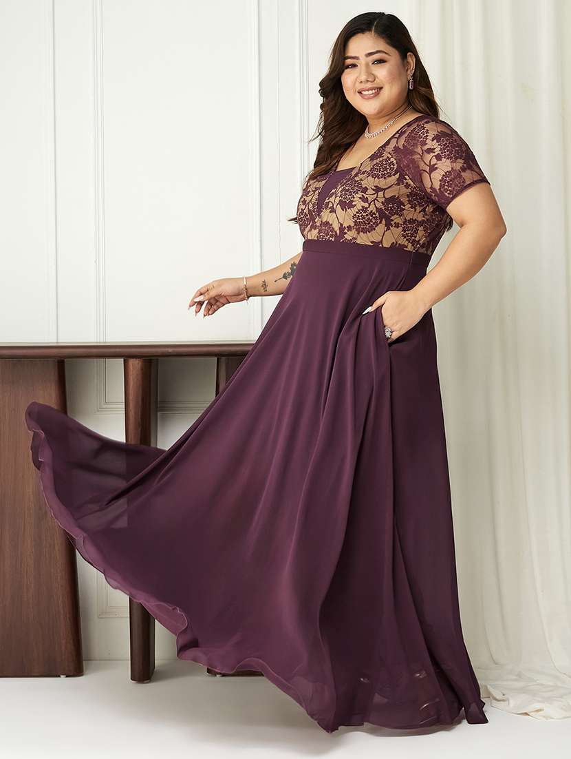 women plus size self designed lace dress - 22363733 -  Standard Image - 1