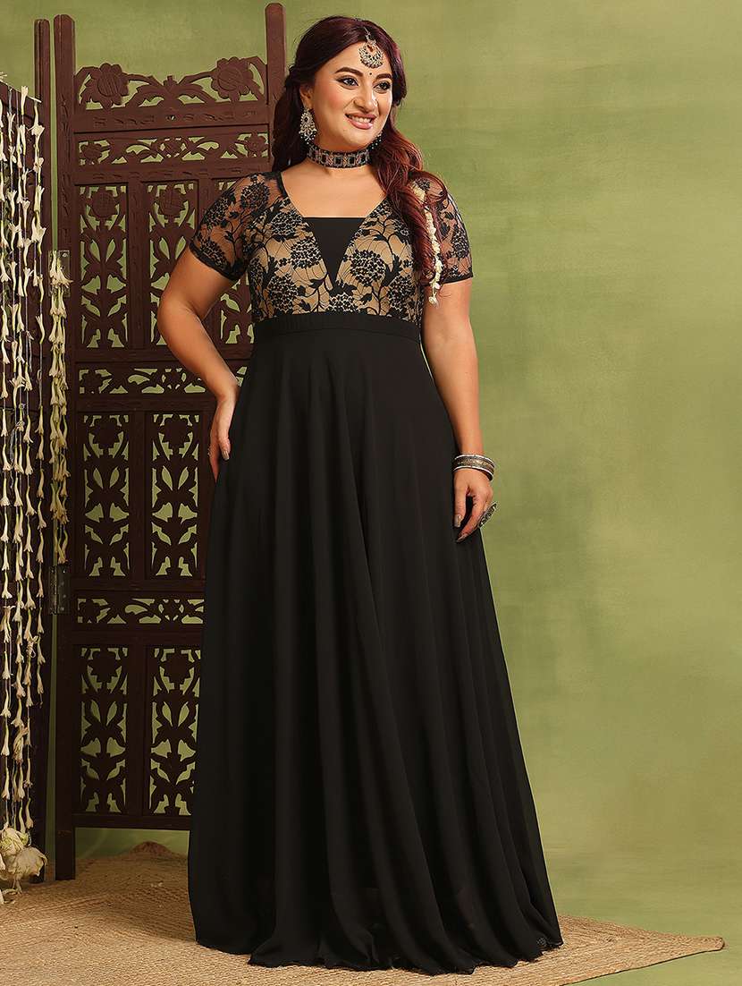 women plus size self designed lace dress - 22363734 -  Standard Image - 1