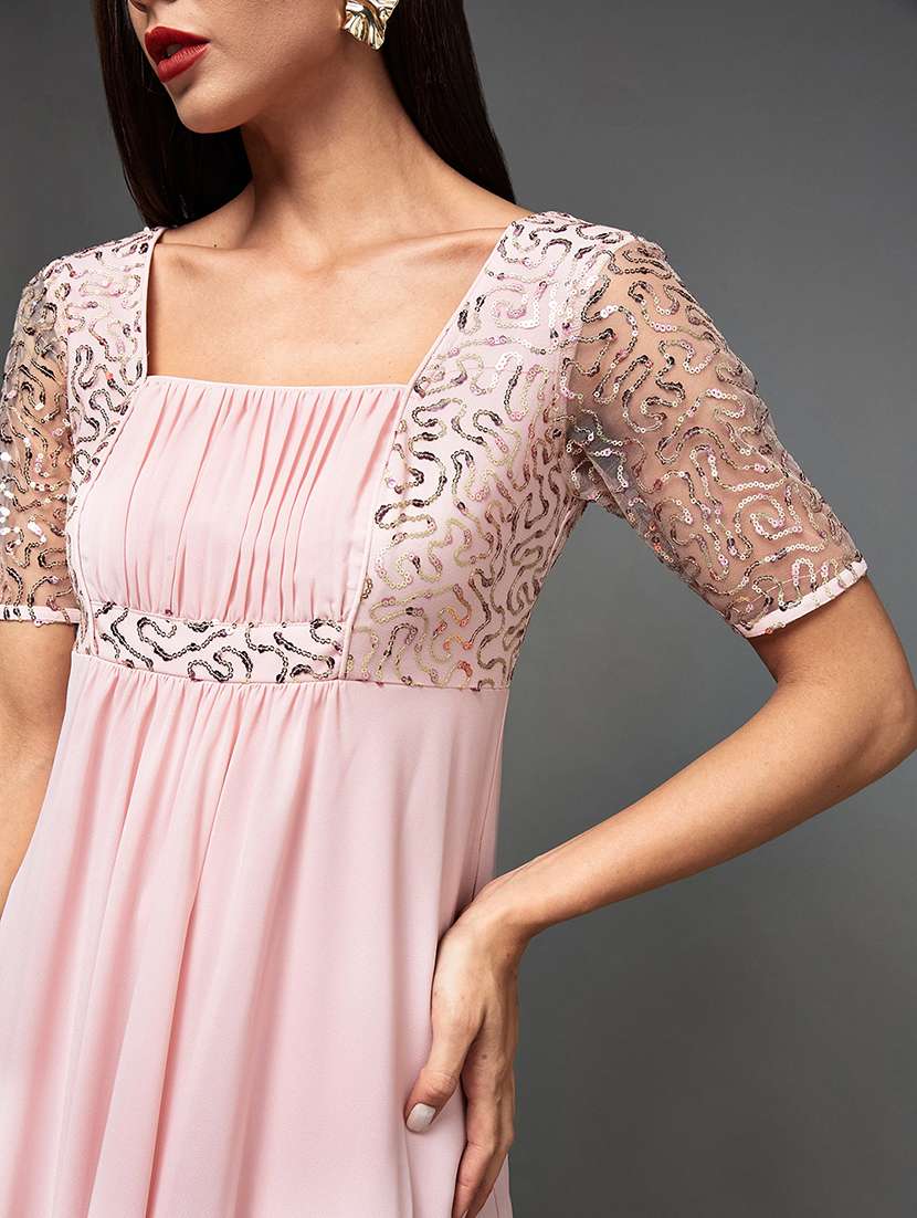 Women Sequined Short Sleeve Fit & Flare Dress - 22363736 -  Standard Image - 4