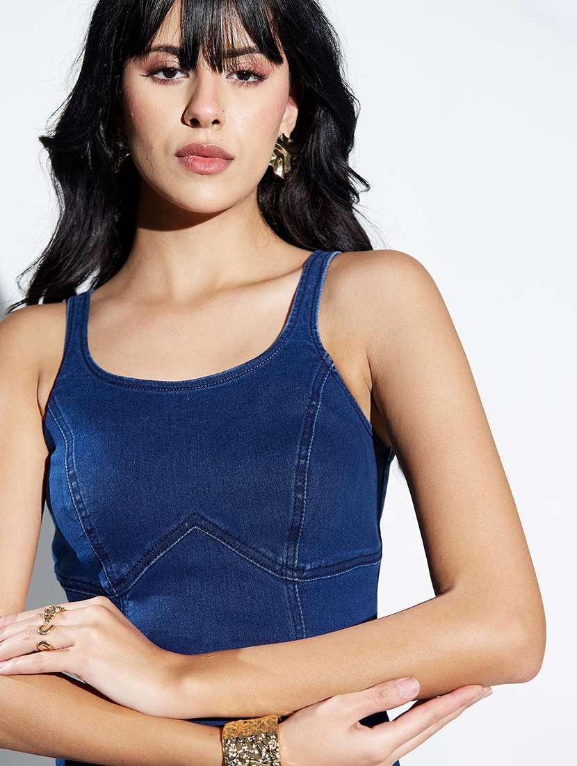 women solid sleeveless denim bodycon dress - 22363737 -  Standard Image - 1