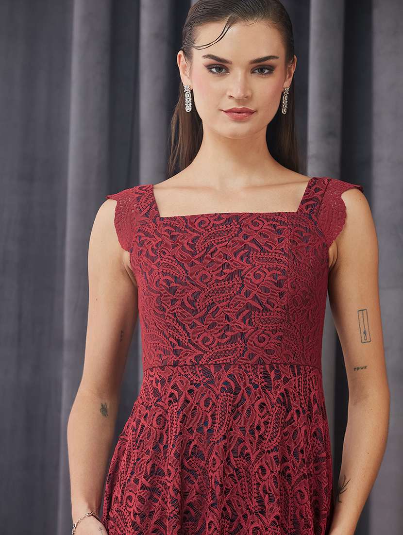 women self designed sleeveless lace fit & flare dress - 22363762 -  Standard Image - 1