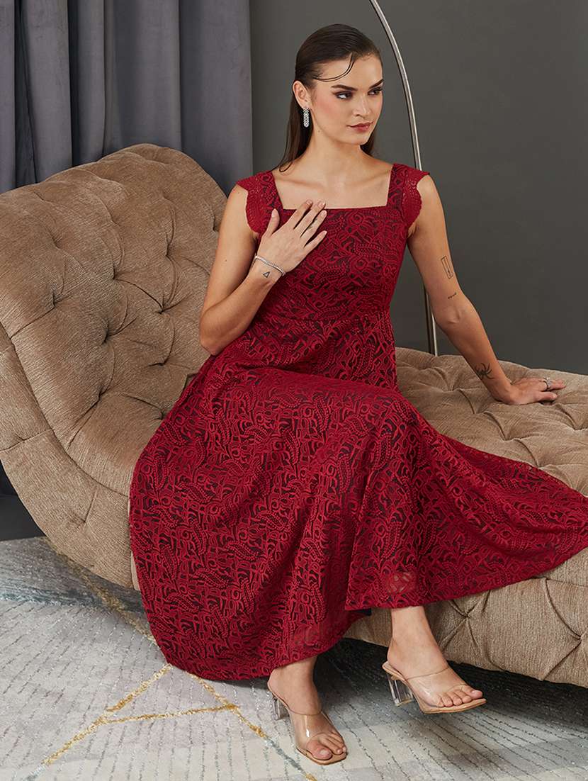 women self designed sleeveless lace fit & flare dress - 22363762 -  Standard Image - 4