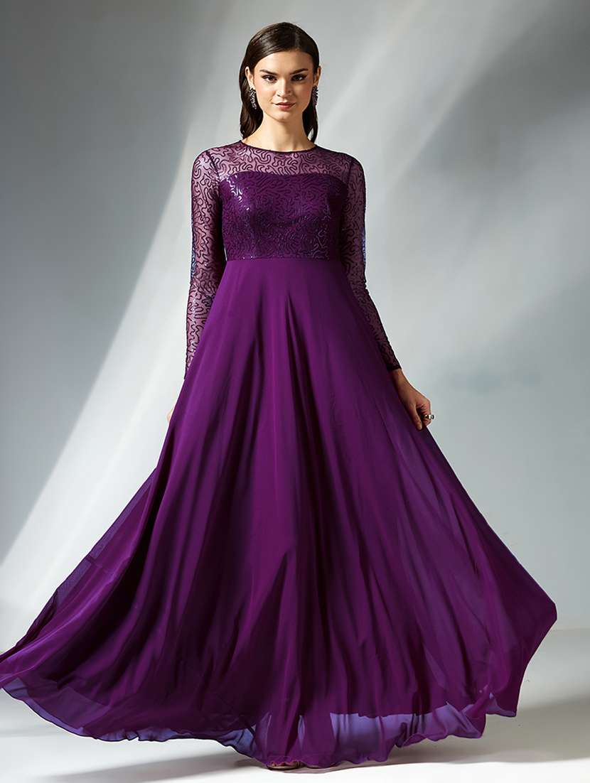 women sequined long sleeve fit & flared dress - 22363766 -  Standard Image - 1