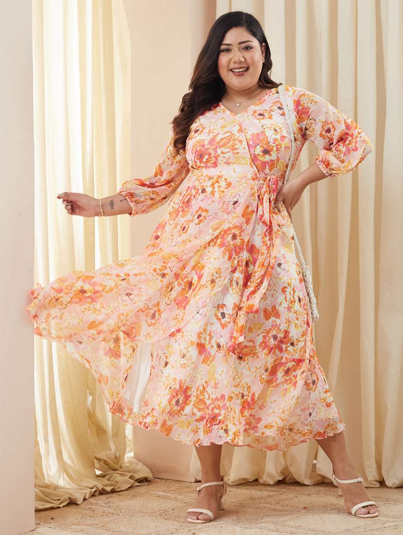 women plus size floral printed wrap dress