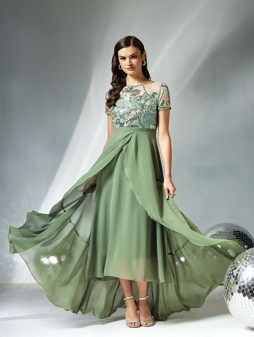 women sequined short sleeve asymmetric dress