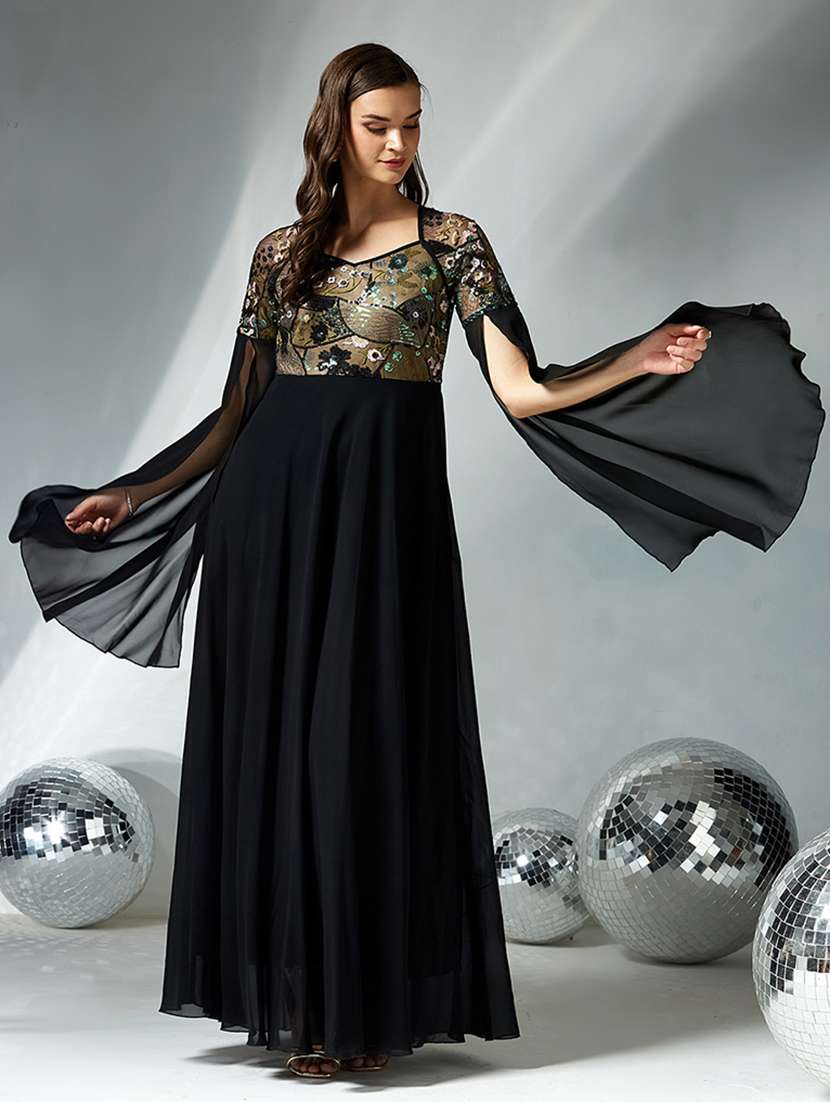 women embroidered cape sleeve fit & flare dress - 22363787 -  Standard Image - 4