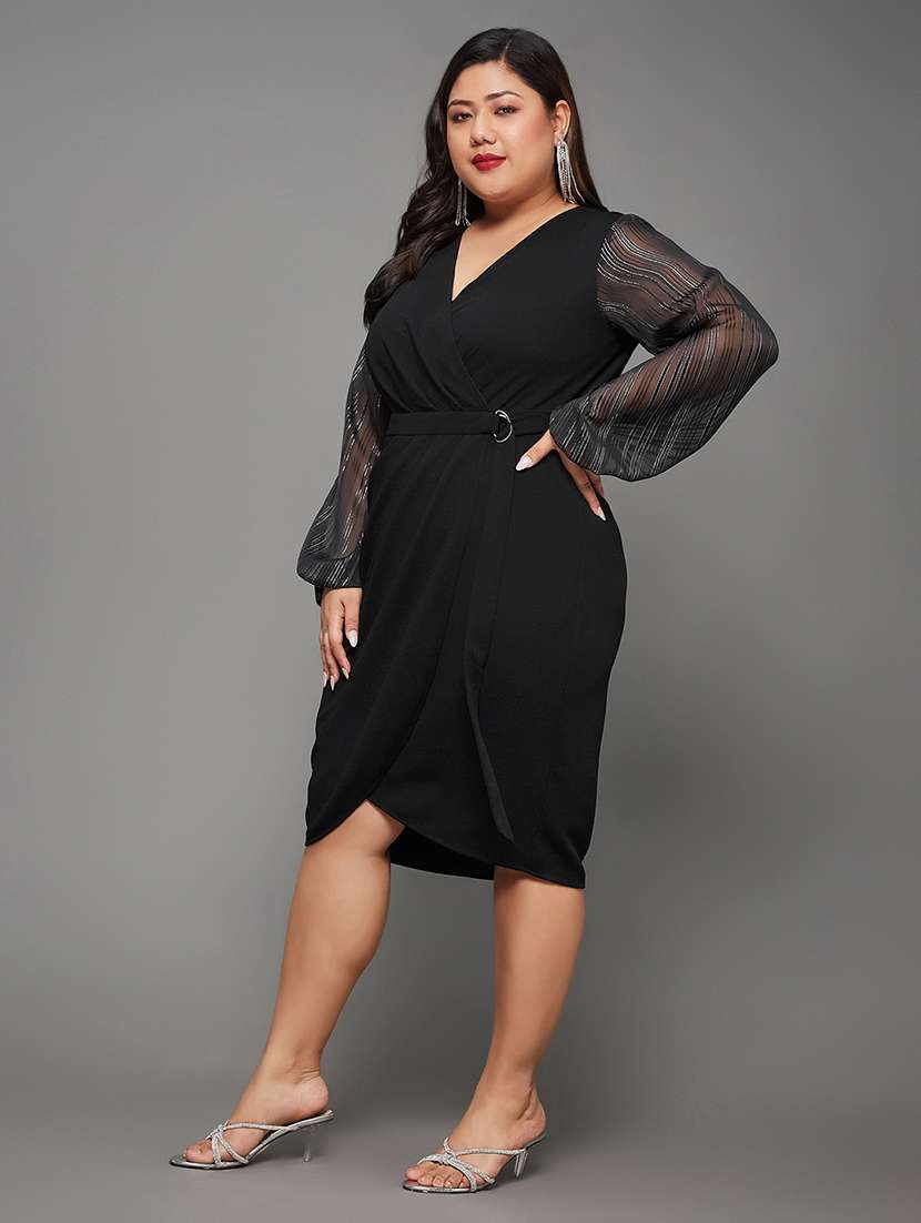 women plus size solid puff sleeve dress - 22363812 -  Standard Image - 1
