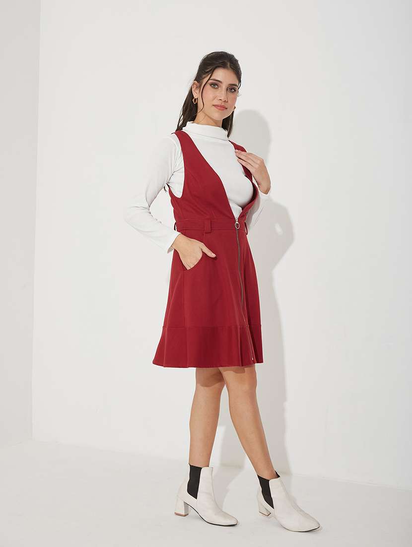 women solid sleeveless dungaree dress - 22363831 -  Standard Image - 1