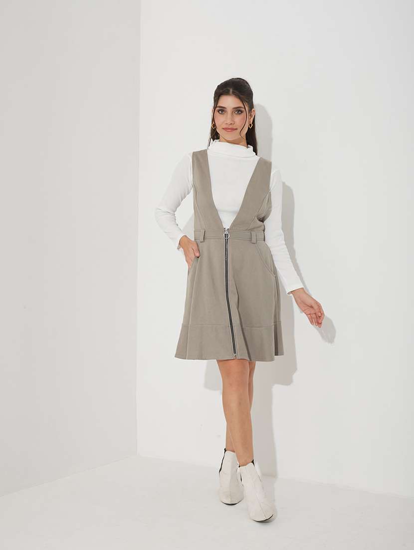 women solid sleeveless dungaree dress