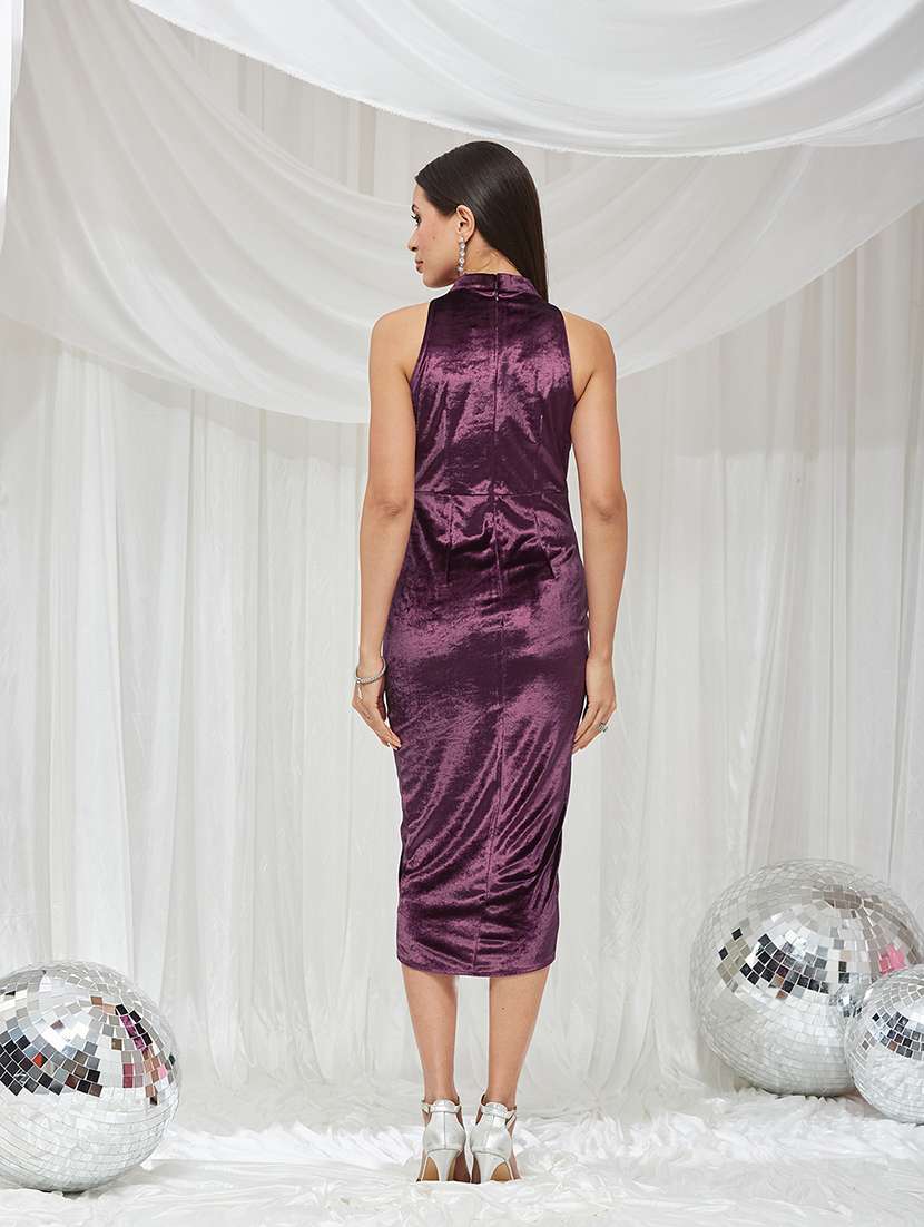 women solid sleeveless velvet wrap dress - 22363837 -  Standard Image - 4