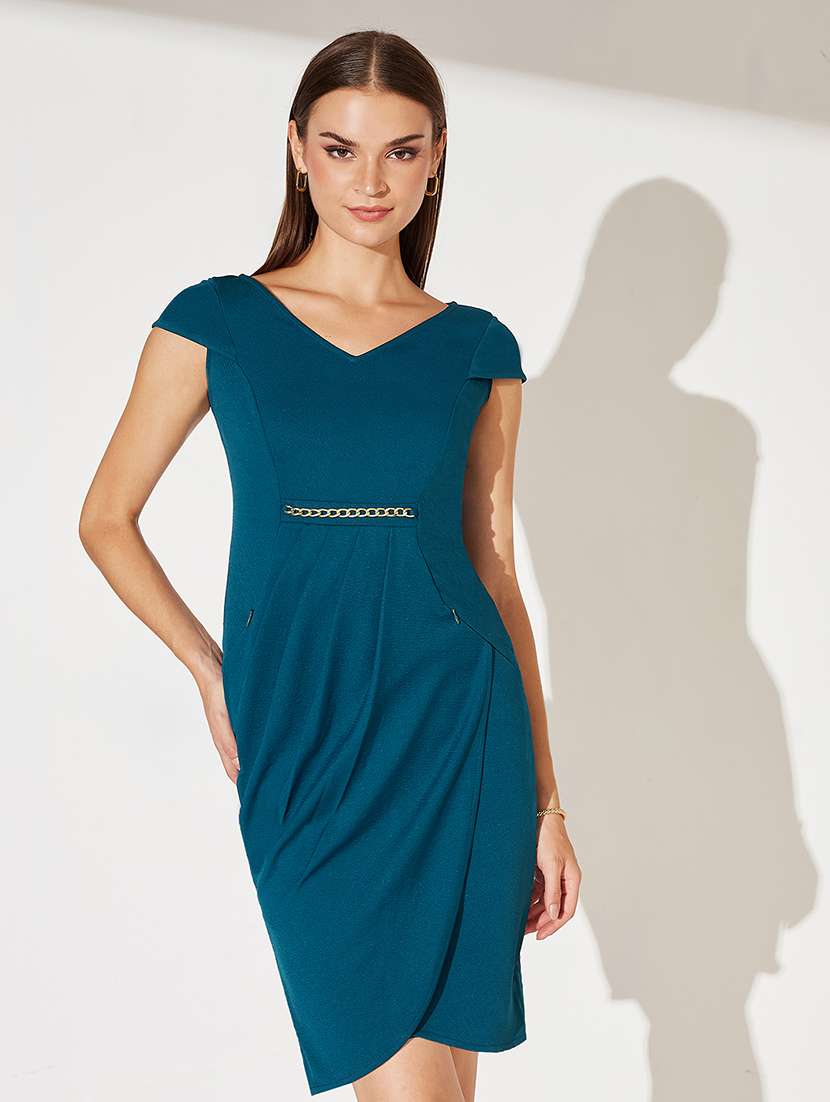 women solid short sleeve bodycon dress