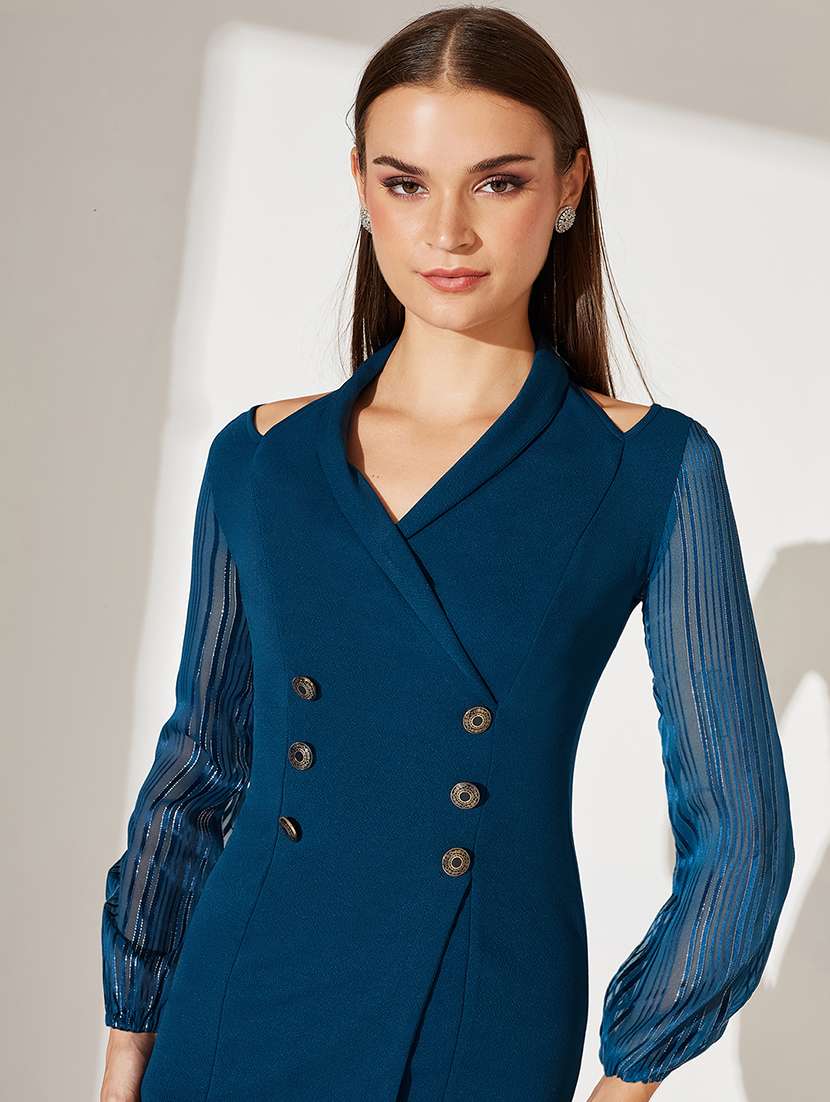 women solid puff sleeve bodycon dress - 22363846 -  Standard Image - 1